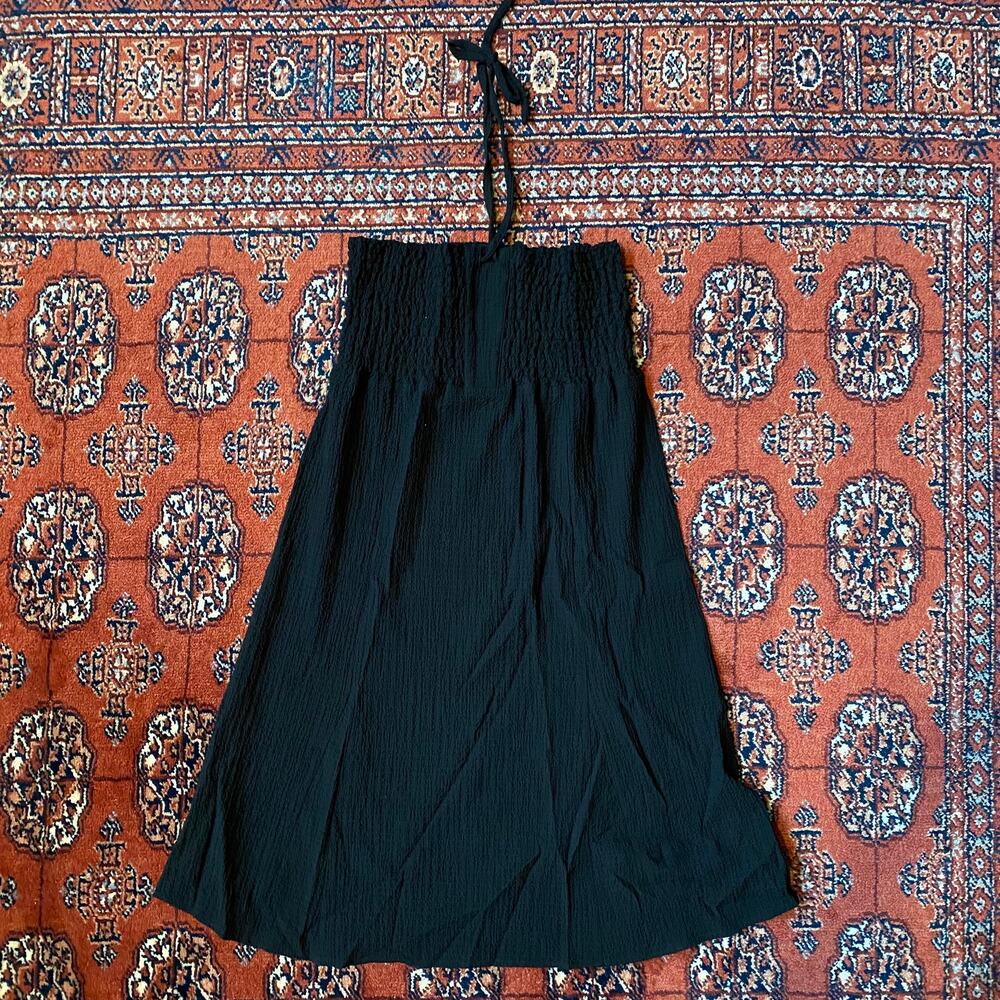 ExOfficio‎ Halter Dress Womens S Black Excellent Smocked Textured Midi LBD